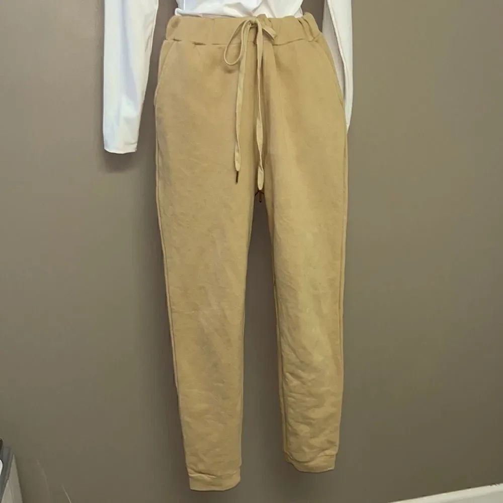 Dance & Marvel Tan Leisure Pants w/ Gold Accent Drawstrings and Pockets- Medium